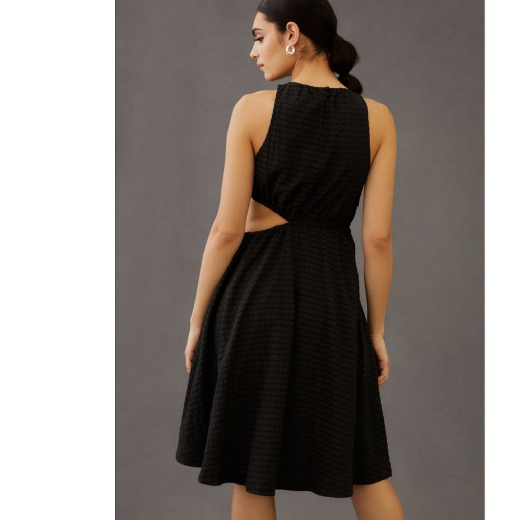 Anthropologie Maeve Sheer A-Line Mini Dress $170 MEDIUM Black Lined