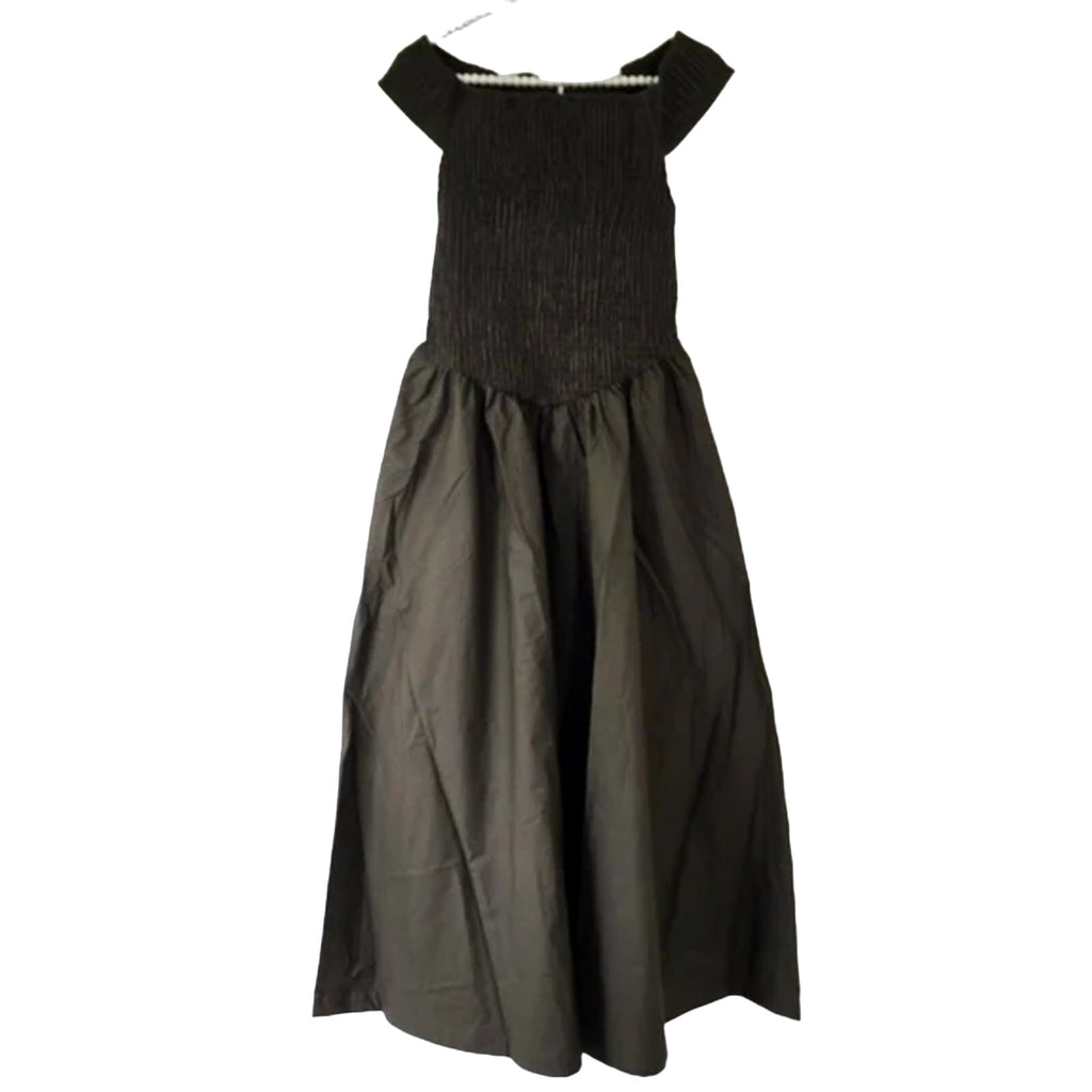 New Free People Ceci Smocked OTS Midi Dress Free-est  $98 SMALL Deep Brown