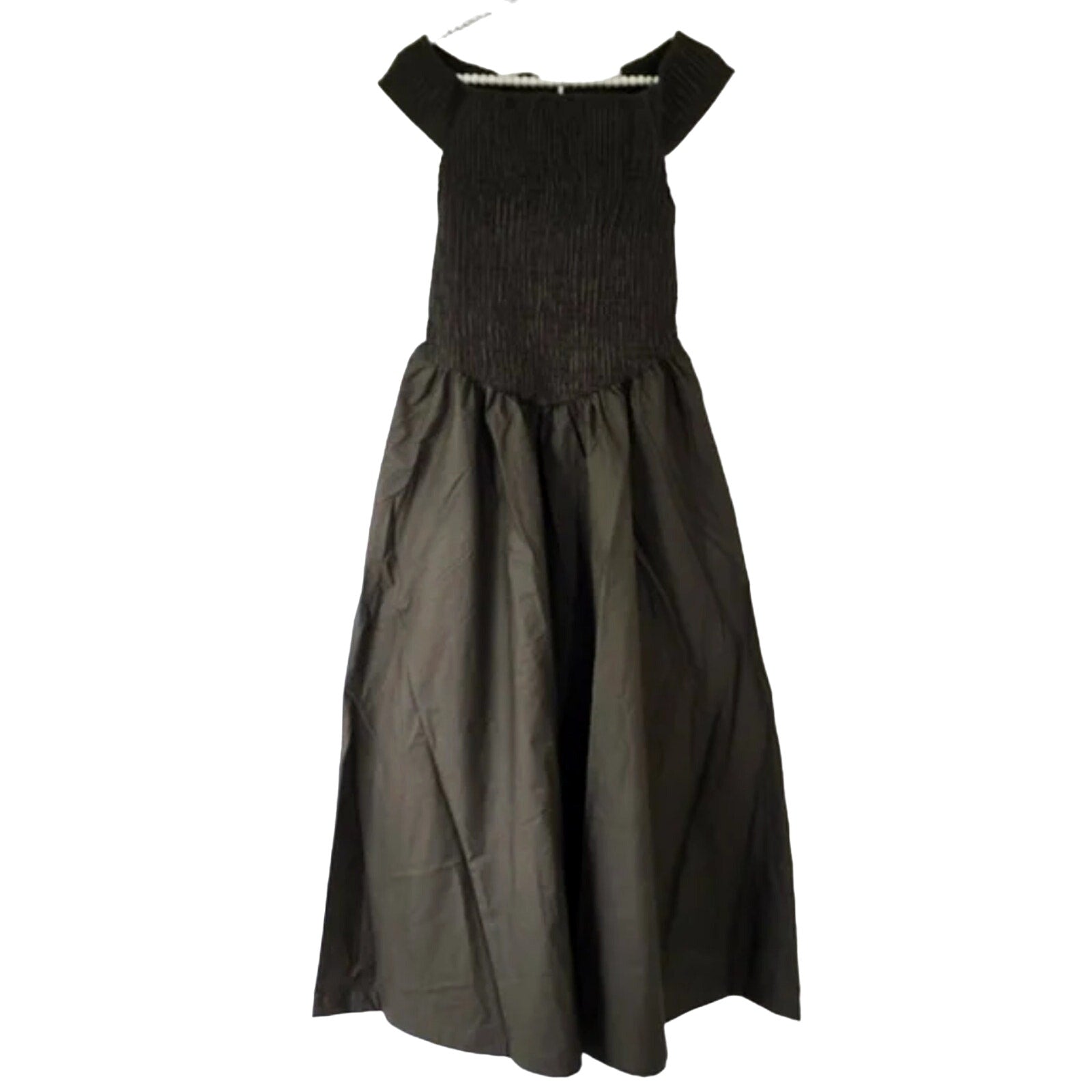 New Free People Ceci Smocked OTS Midi Dress Free-est  $98 SMALL Deep Brown