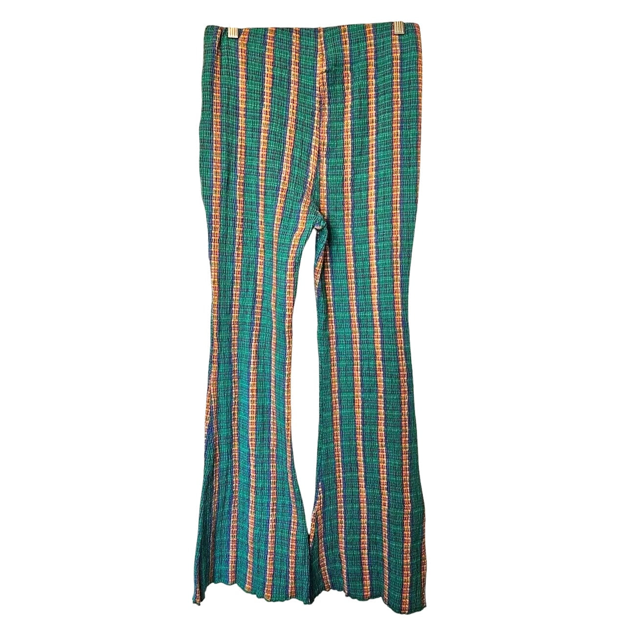New Free People Fine Line High Rise Slim Flare Pants $78 Small Green Stretchy