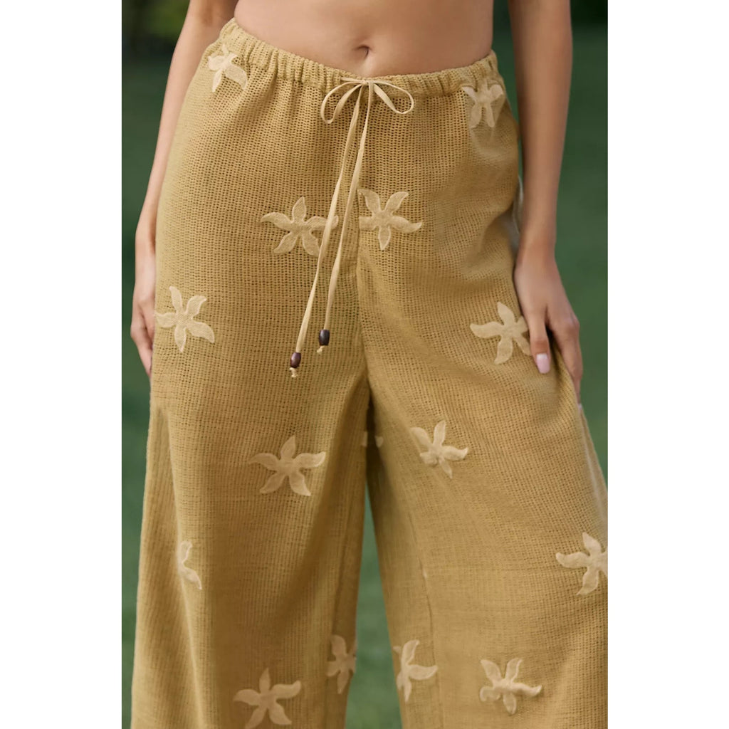 Anthropologie Celandine Embroidered Mesh Pants