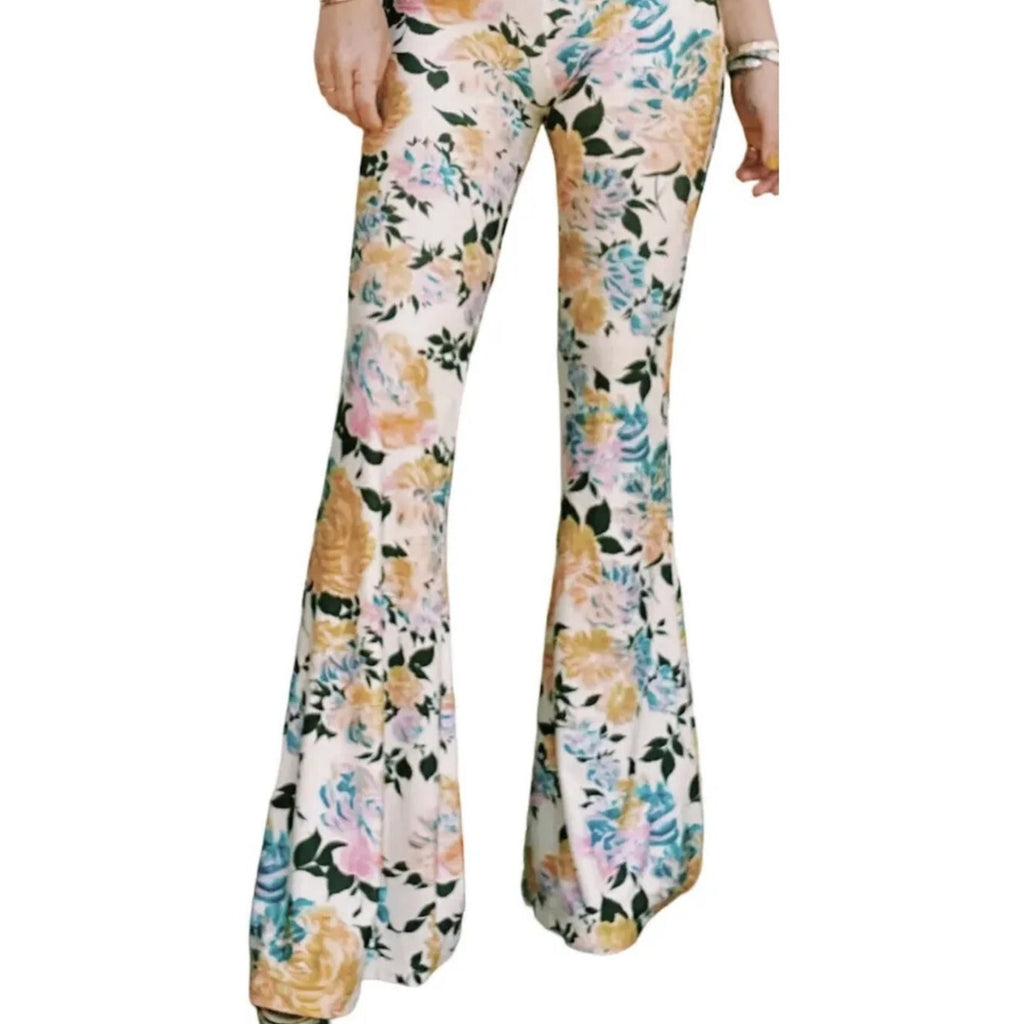 NEW Free People by Novella Royale The Janis Bell Bottoms Floral Yellow Blue XS