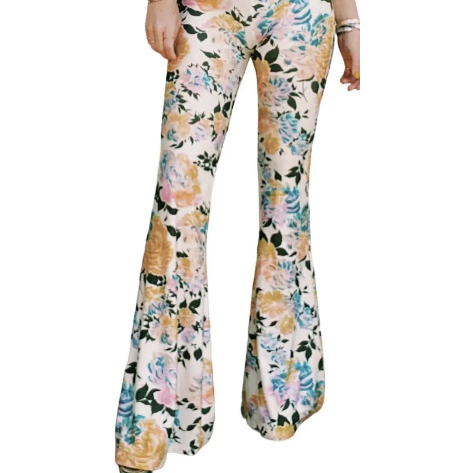 NEW Free People by Novella Royale The Janis Bell Bottoms Floral Yellow Blue XS