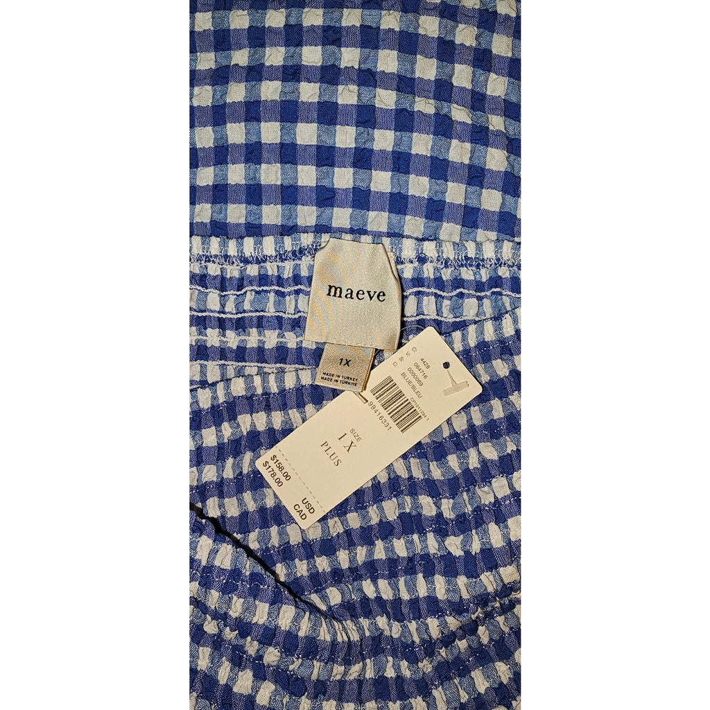 Anthropologie Maeve Strapless Smocked Midi Dress PLUS 1X Blue Gingham Anthropologie