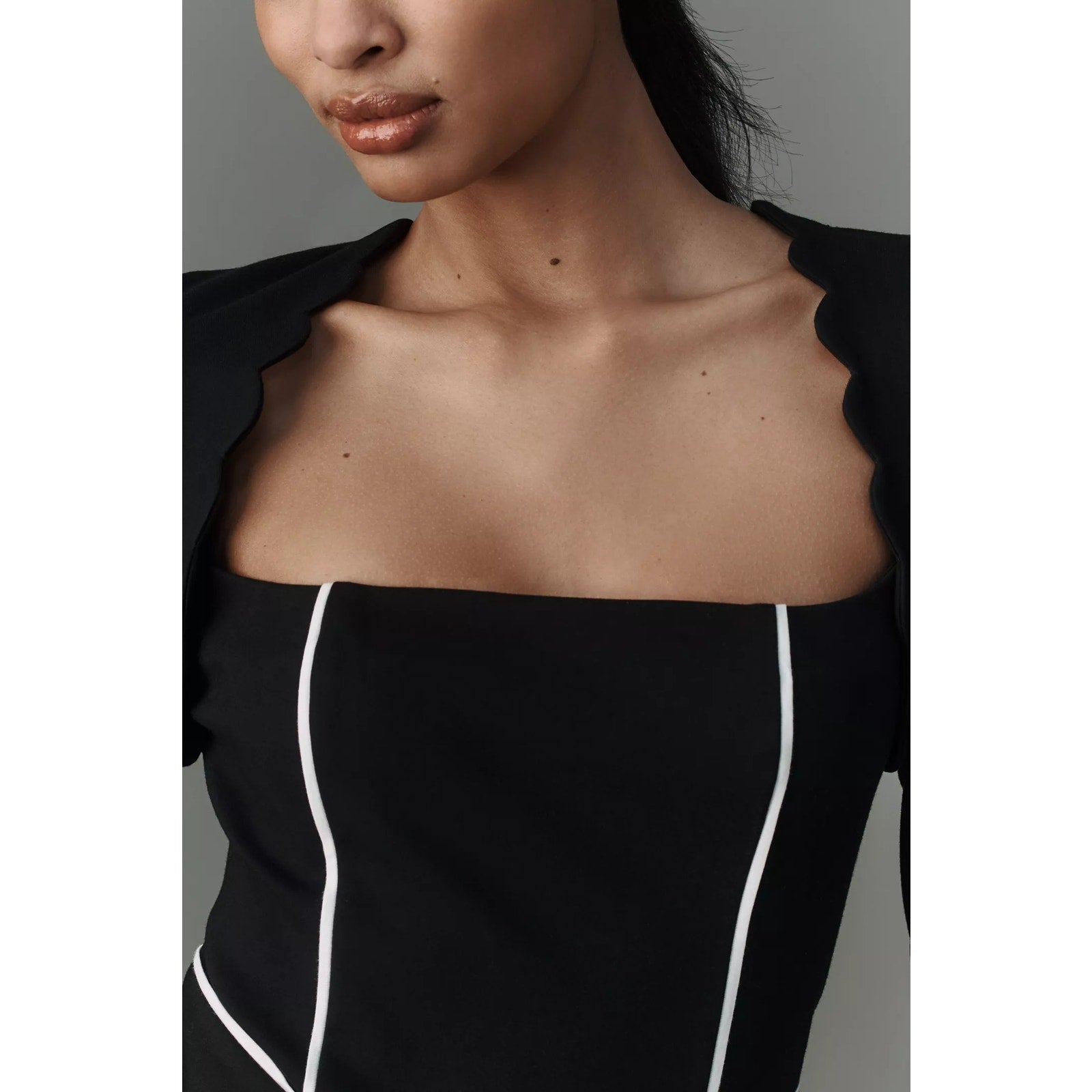 New Anthropologie Maeve Square-Neck Scalloped Hem Long-Sleeve Mini Dress $158