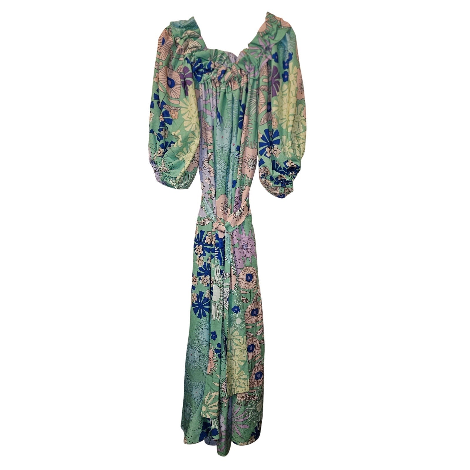 ANTHROPOLOGIE Oopscool Off-The-Shoulder Floral Midi Dress MEDIUM Green Anthropologie
