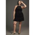 Anthropologie The Somerset Mini Dress: Velvet Halter Edition $168 1X Black