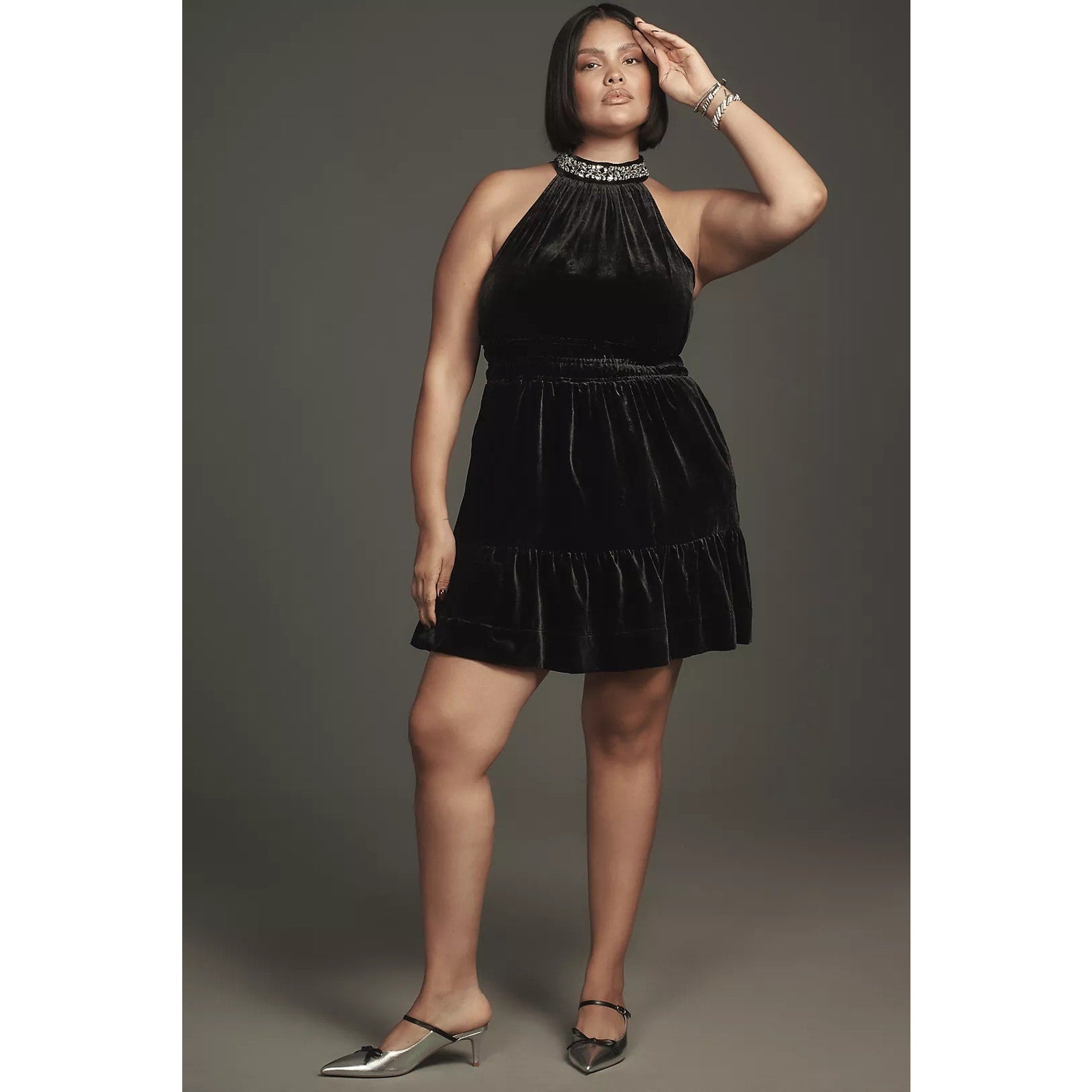 Anthropologie The Somerset Mini Dress: Velvet Halter Edition $168 1X Black