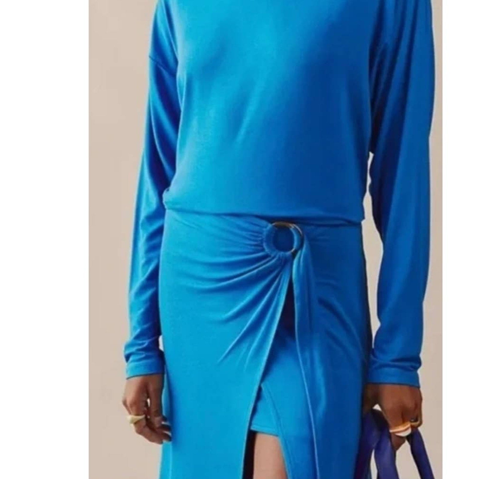 Free People Alyssa Long Sleeve Wrap Dress Maxi SMALL Blue Free People