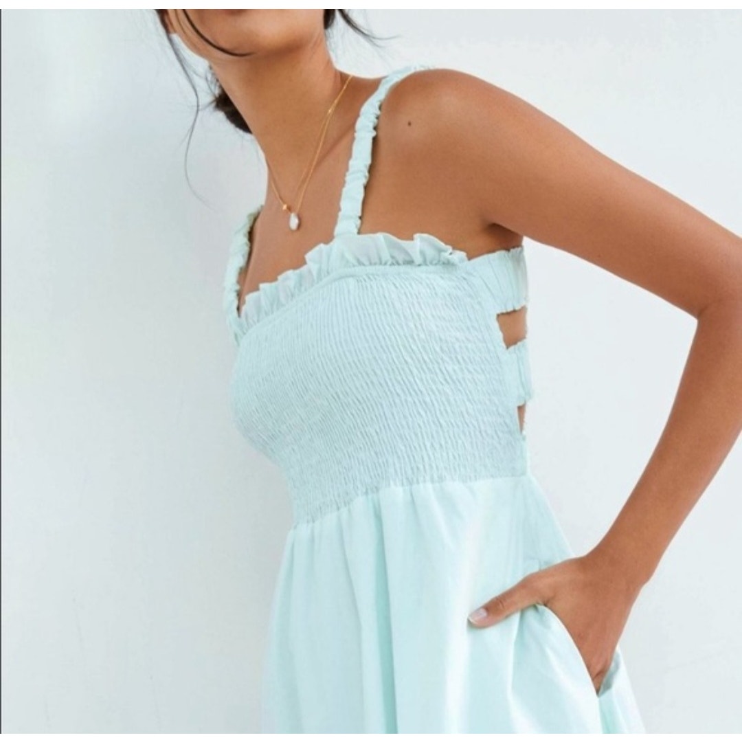 Anthropologie Smocked Mini Dress by PINCH MEDIUM Guac - Mint Green Anthropologie