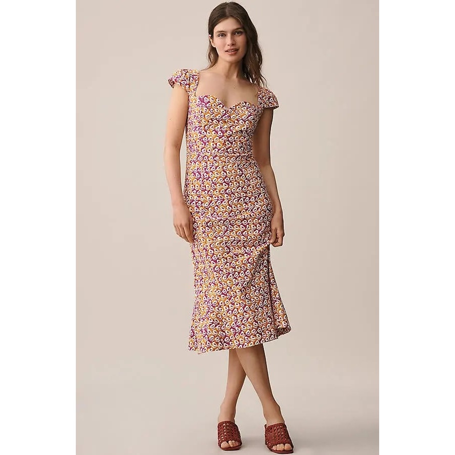New Anthropologie The Cecily Fit & Flare Sweetheart Dress $170 Large Purple