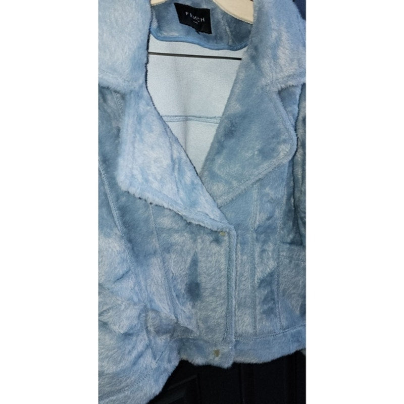 New Anthropologie Sherpa Swan Zipper Coat by FRNCH $198 Blue MEDIUM Ultra Soft