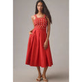 Anthropologie Maeve Crochet Halter Poplin Midi Dress $228 SIZE 12 Red