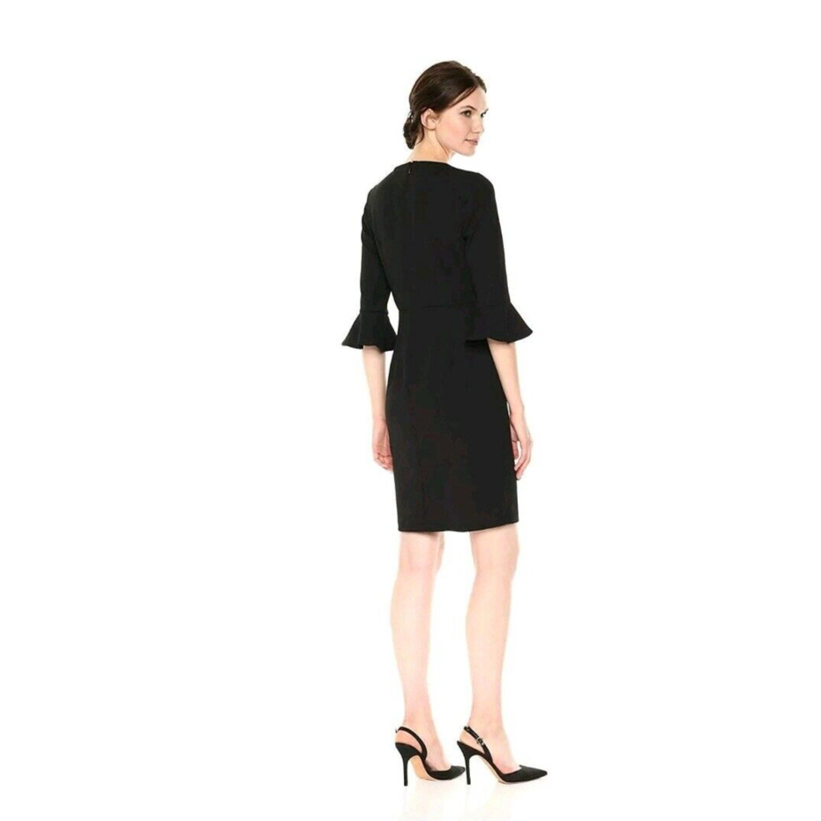 New Donna Morgan x Kendall Ruffle Sleeve Mini Dress Black LBD SIZE 6 Sheath