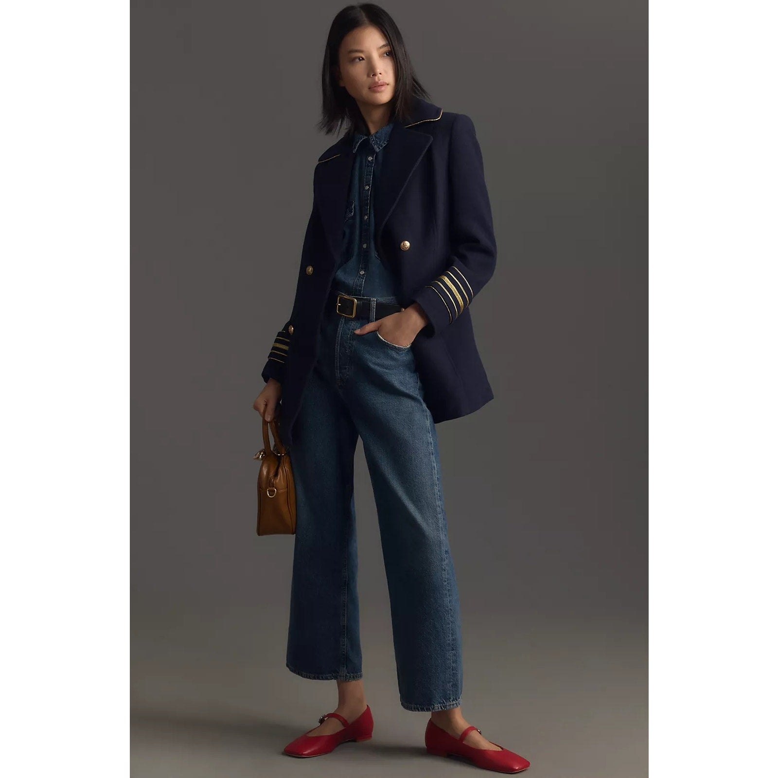 New Anthropologie Maeve Military Peacoat $198 X-SMALL Navy Double Breasted