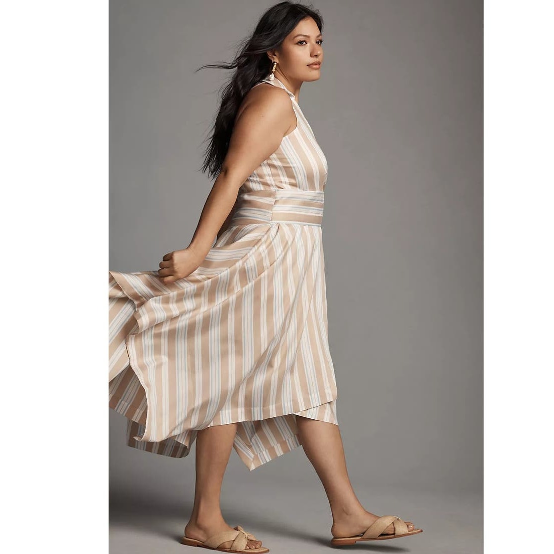 New Anthropologie Maeve Asymmetrical Wrap Shirt Dress $180 SIZE 14 Neutral Motif