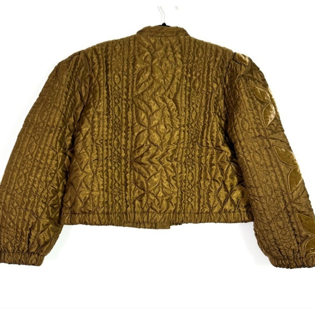 New FREE PEOPLE Quinn Quilted Crop Jacket $198 LARGE Bronze/Brown Patching