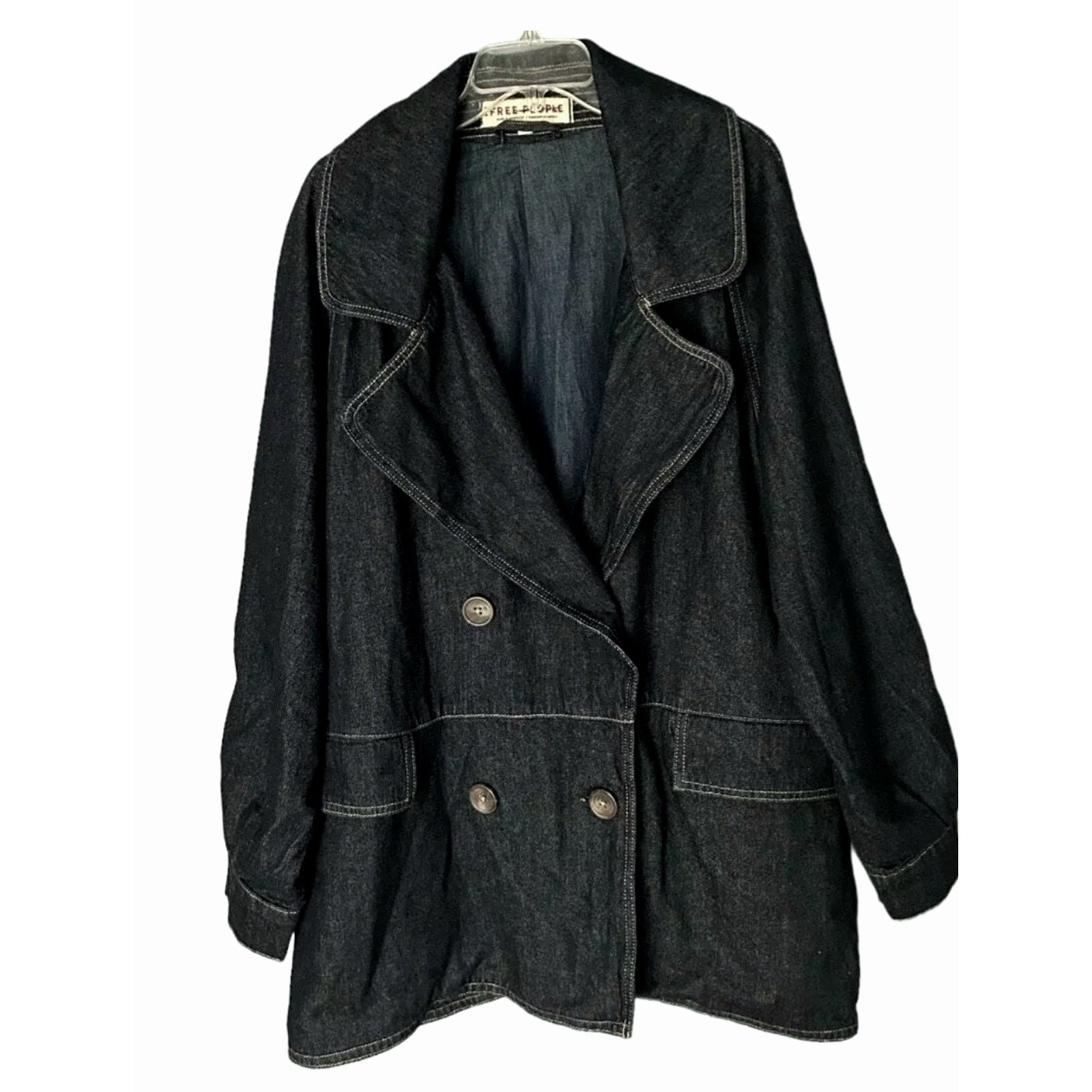 New FREE PEOPLE Denim Car Coat $148 SMALL Dark Blue Indigo