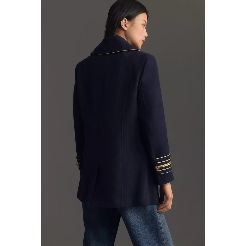 New Anthropologie Maeve Military Peacoat $198 SMALL Navy Double Breasted