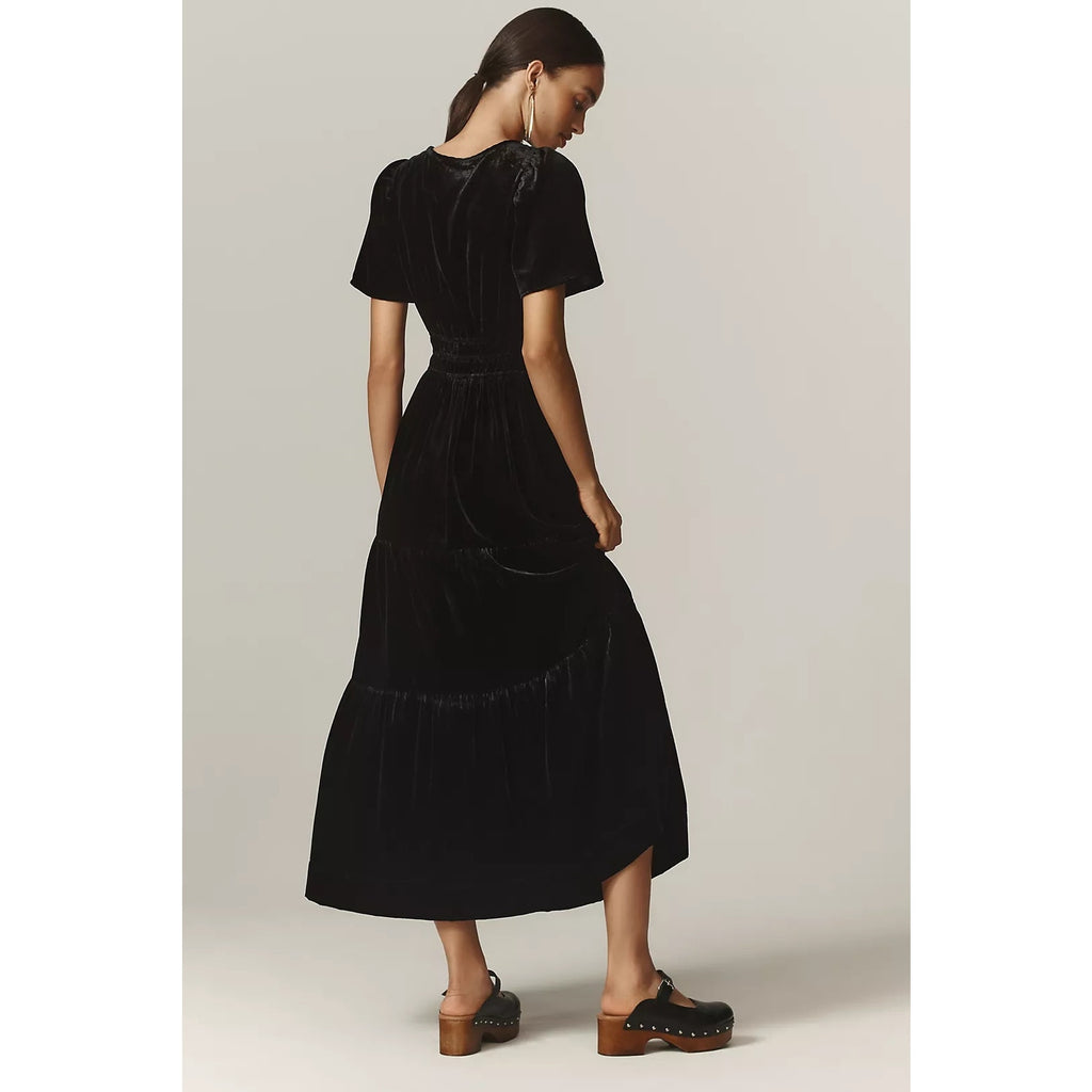 Anthropologie The Somerset Maxi Dress: Velvet Edition $180 XXS Petite BLACK