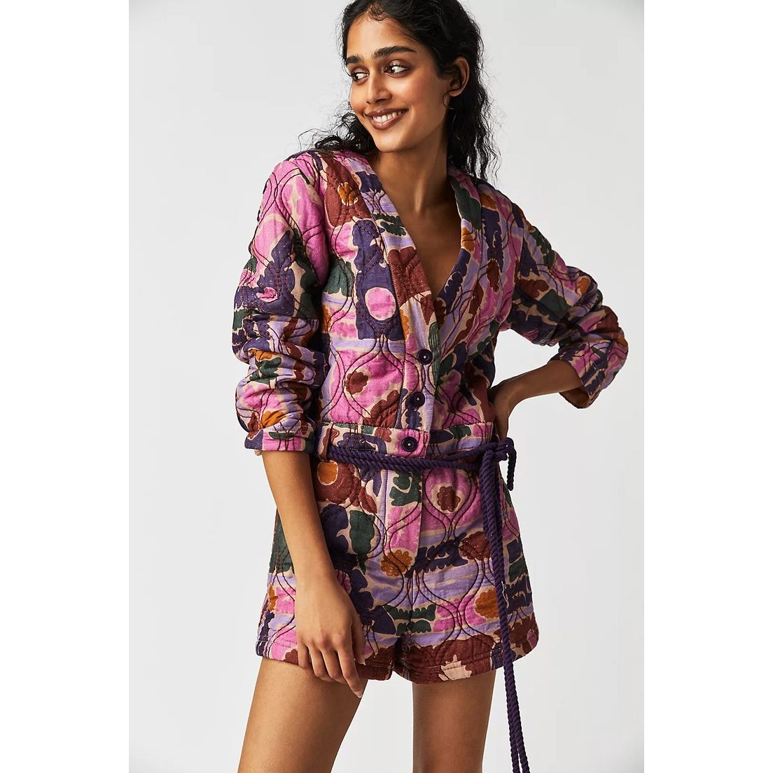 New FREE PEOPLE Atlas Quilted One-Piece Romper $228 MEDIUM Berry Combo