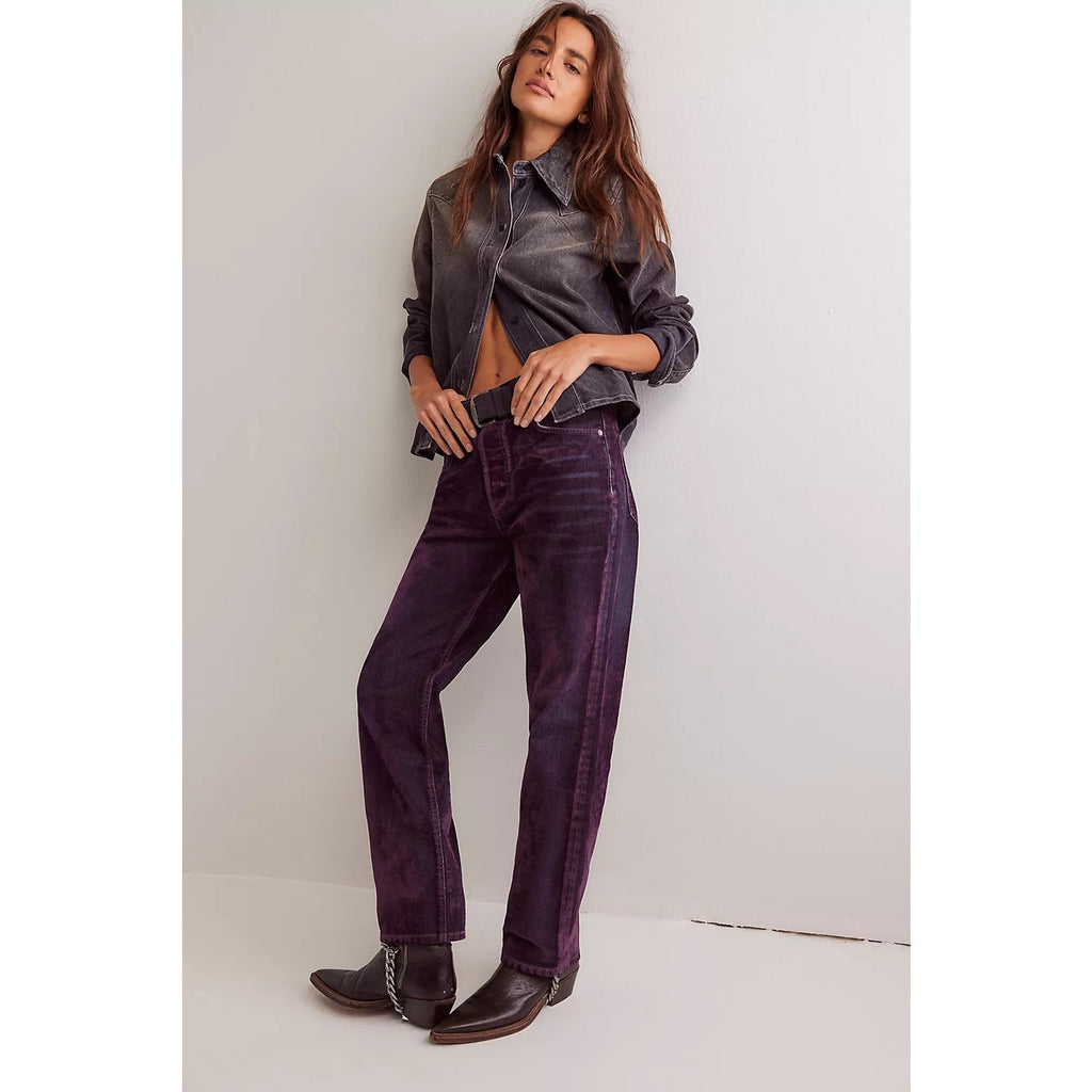 New FREE PEOPLE We The Free First Class Relaxed Flocked Velvet Jeans $248 SZ 28