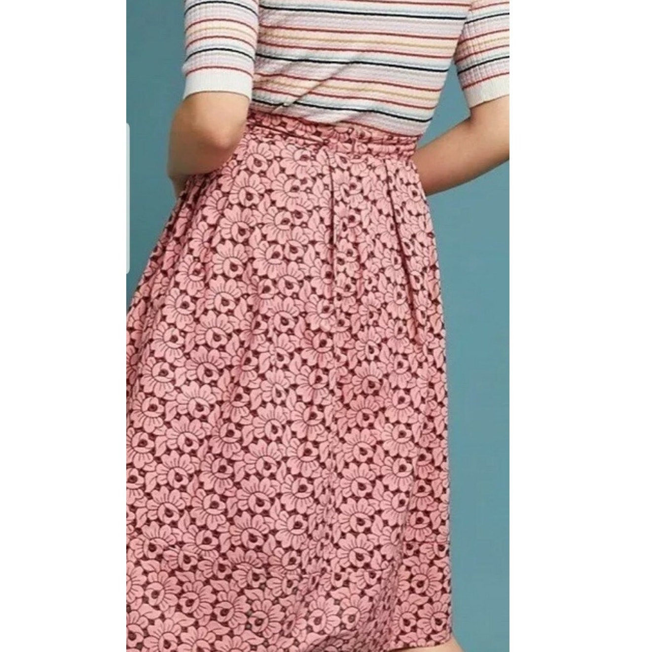 NEW Anthropologie Gardenia Pleated Skirt by Ottod'Ame Size 4 Floral