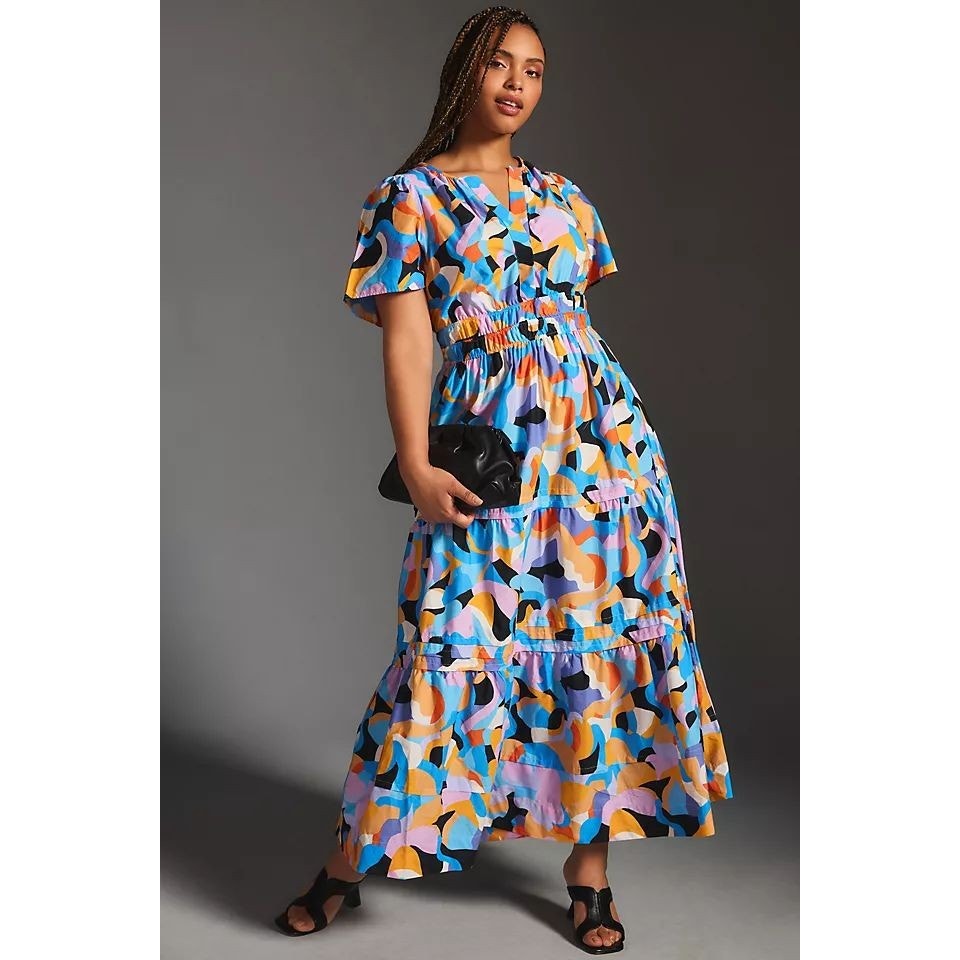 Anthropologie The Somerset Maxi Dress $168 XXS Orange Abstract
