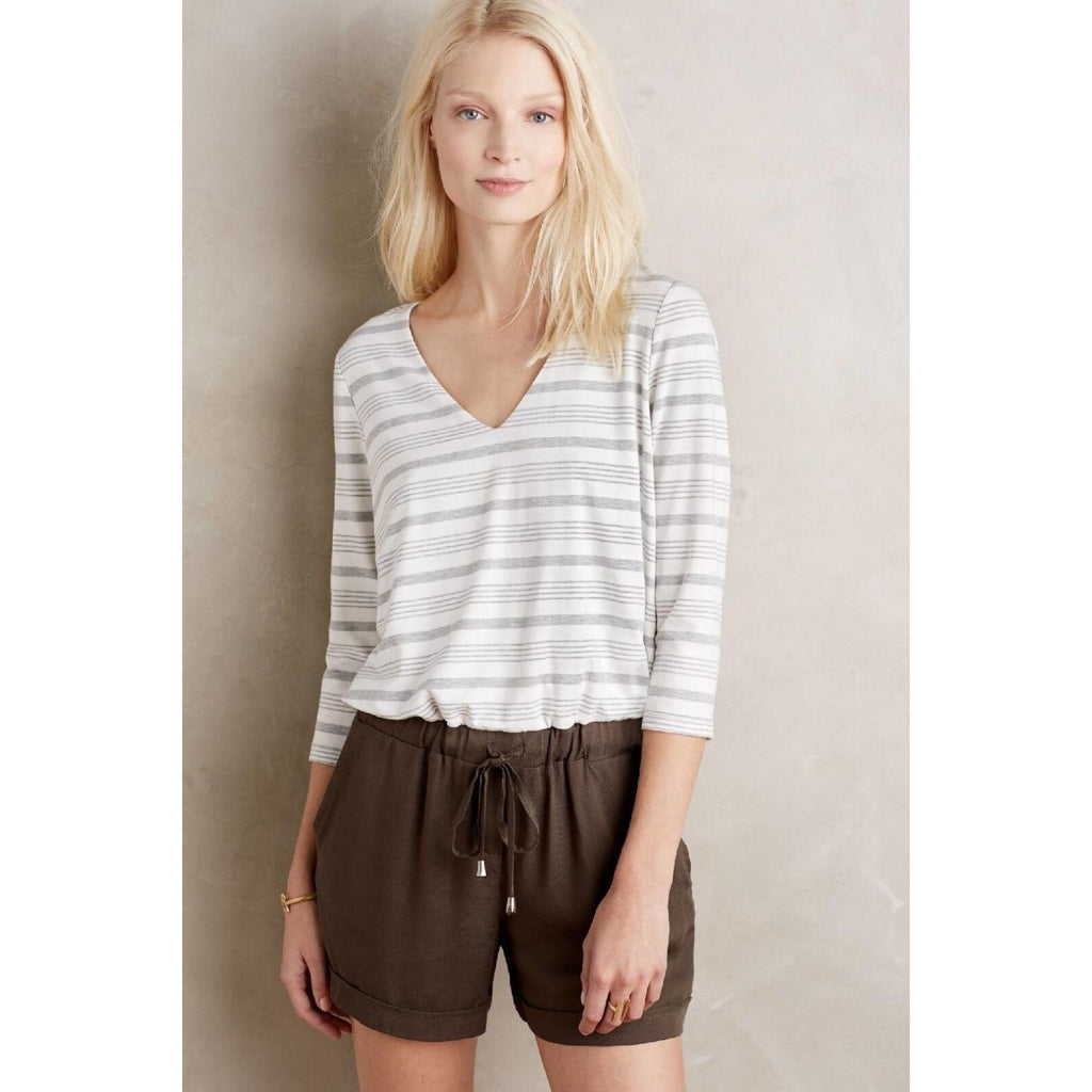 New Anthropologie x Elevenses Erinna Gray Romper by $118 Sz Small Long-Sleeve