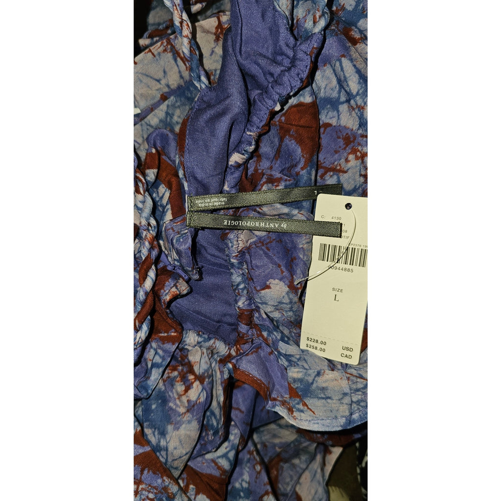 New By Anthropologie Sleeveless V-Neck A-Line Midi Dress $228 LARGE Blue Motif
