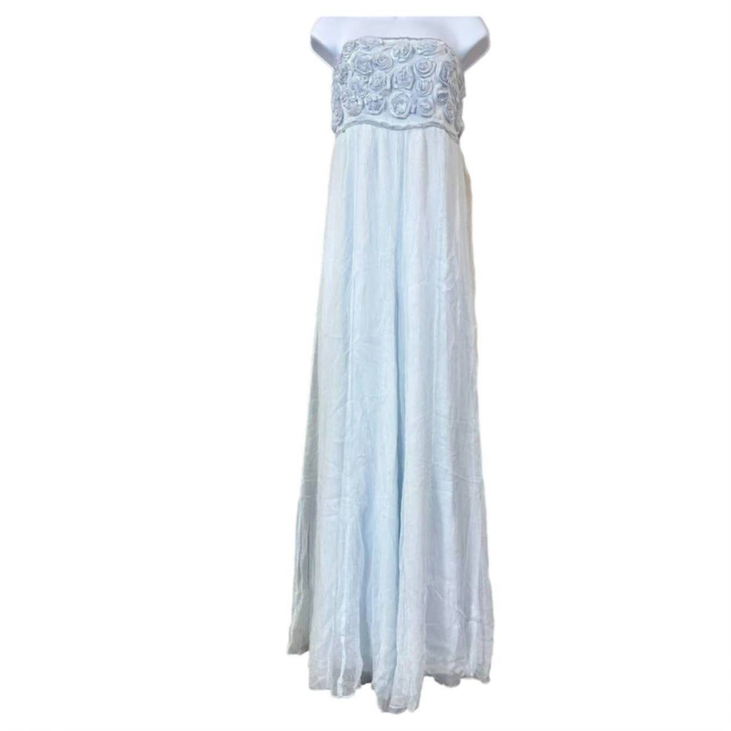 Free People Rosa Strapless Floral Wide Leg Jumpsuit LARGE Misty Blue Free People