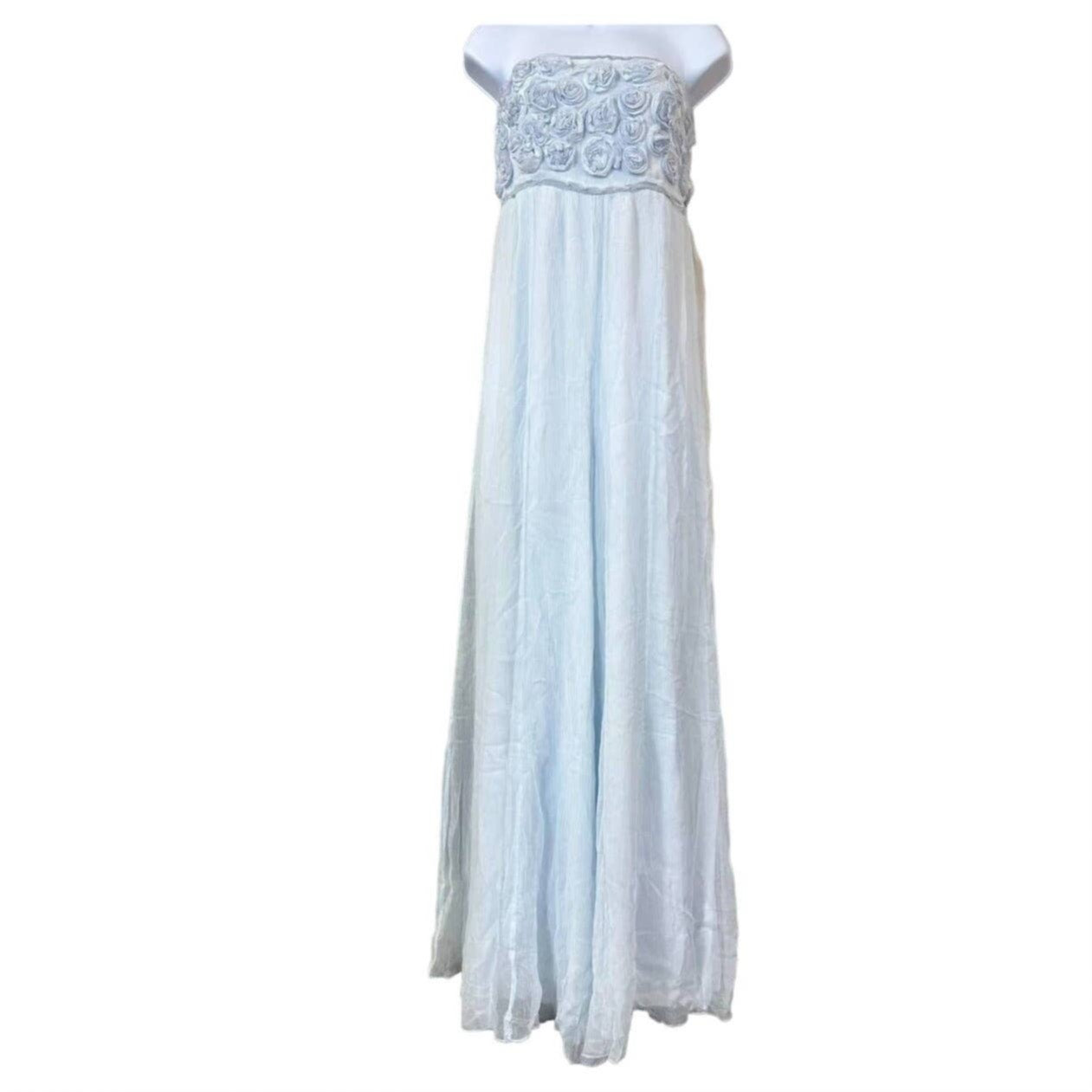 Free People Rosa Strapless Floral Wide Leg Jumpsuit LARGE Misty Blue Free People
