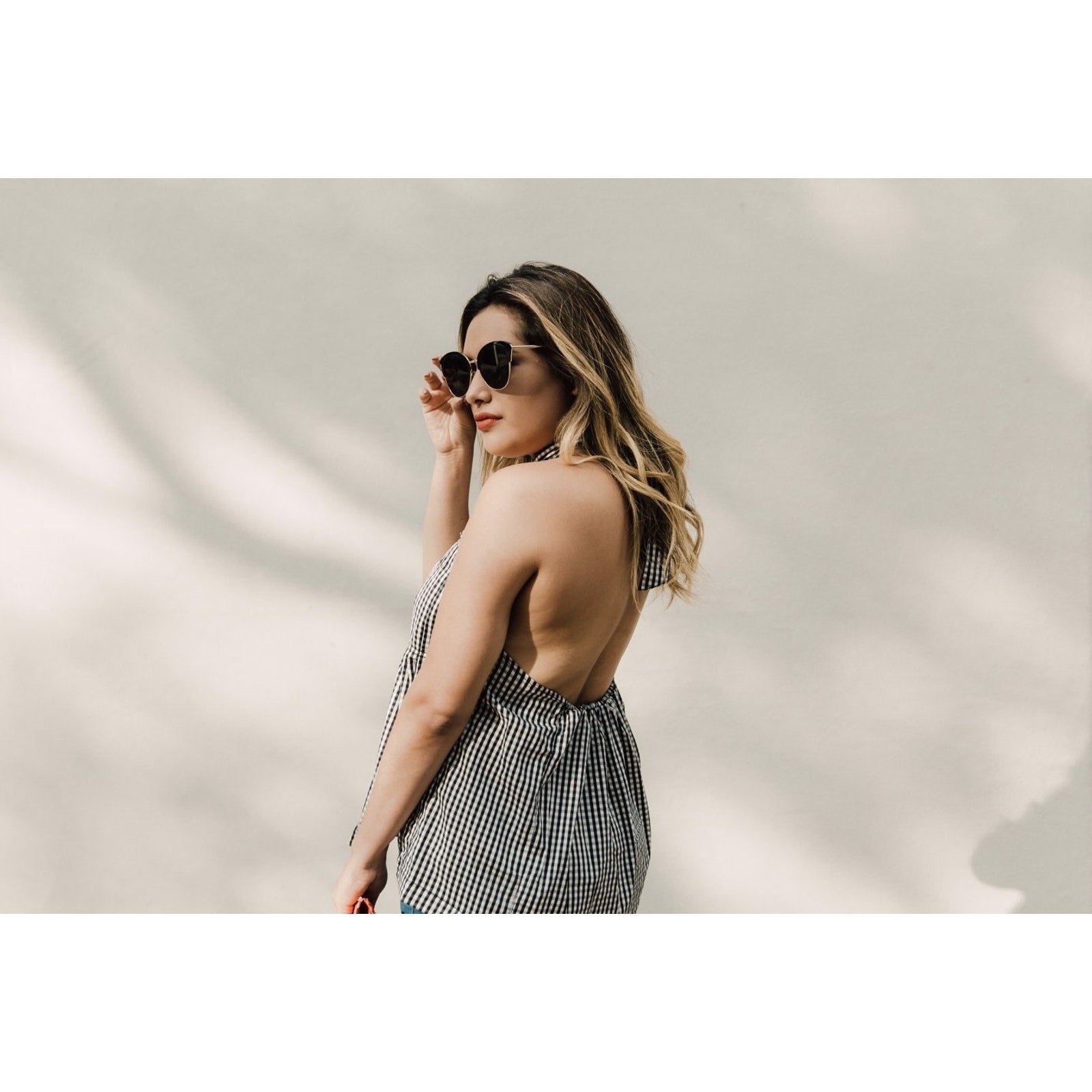 NEW Free People Take It Easy Gingham Halter Top Size Large Black & White