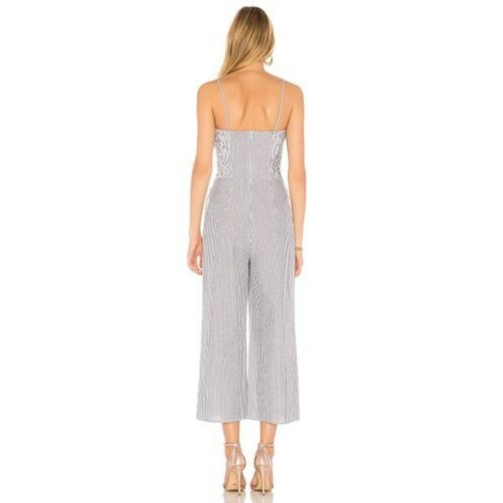 New Anthropologie Fifth Label Anagram Stripe Seersucker Jumpsuit Size Small