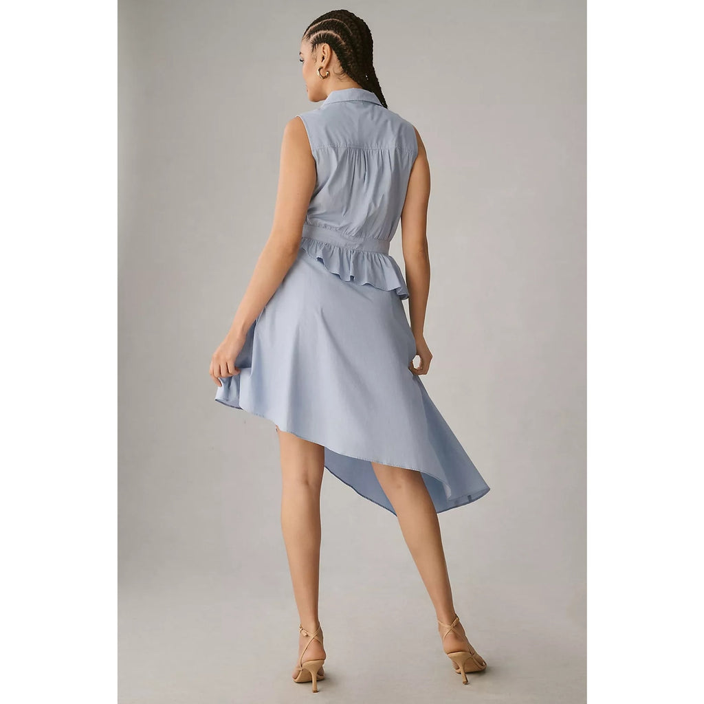 New Anthropologie Maeve Asymmetrical Sleeveless Shirt Dress $160 22W Sky - Blue