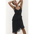 New By Anthropologie V-Neck Ruffle Asymmetric Midi Dress $168 X-SMALL Black