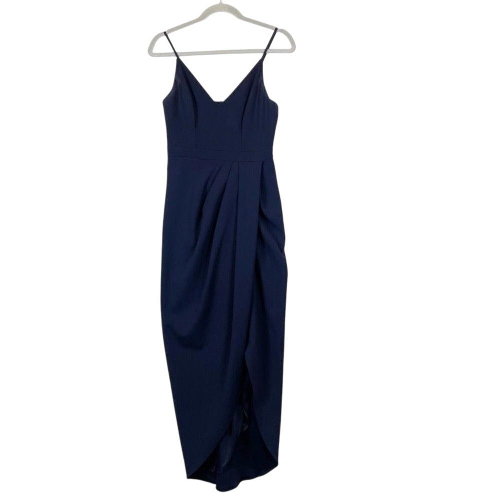 New Anthropologie BHLDN Lyra V-Neck Faux-Wrap Stretch Crepe Midi Dress $198 Sz 8