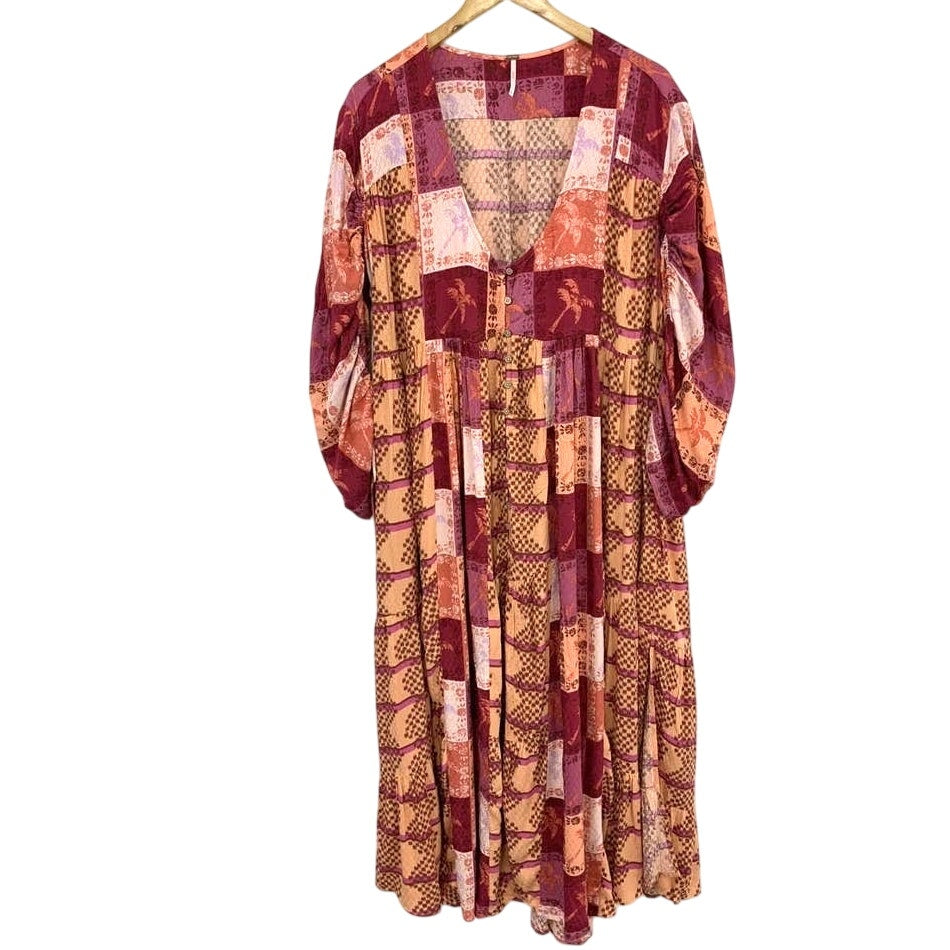 New Free People Ibiza Getaway Boho Maxi Top Dress $198 X-SMALL Sunset Combo