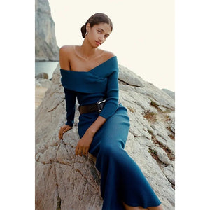 Anthropologie Off-Shoulder Slim Sweater Dress PLUS 1X Blue Opal