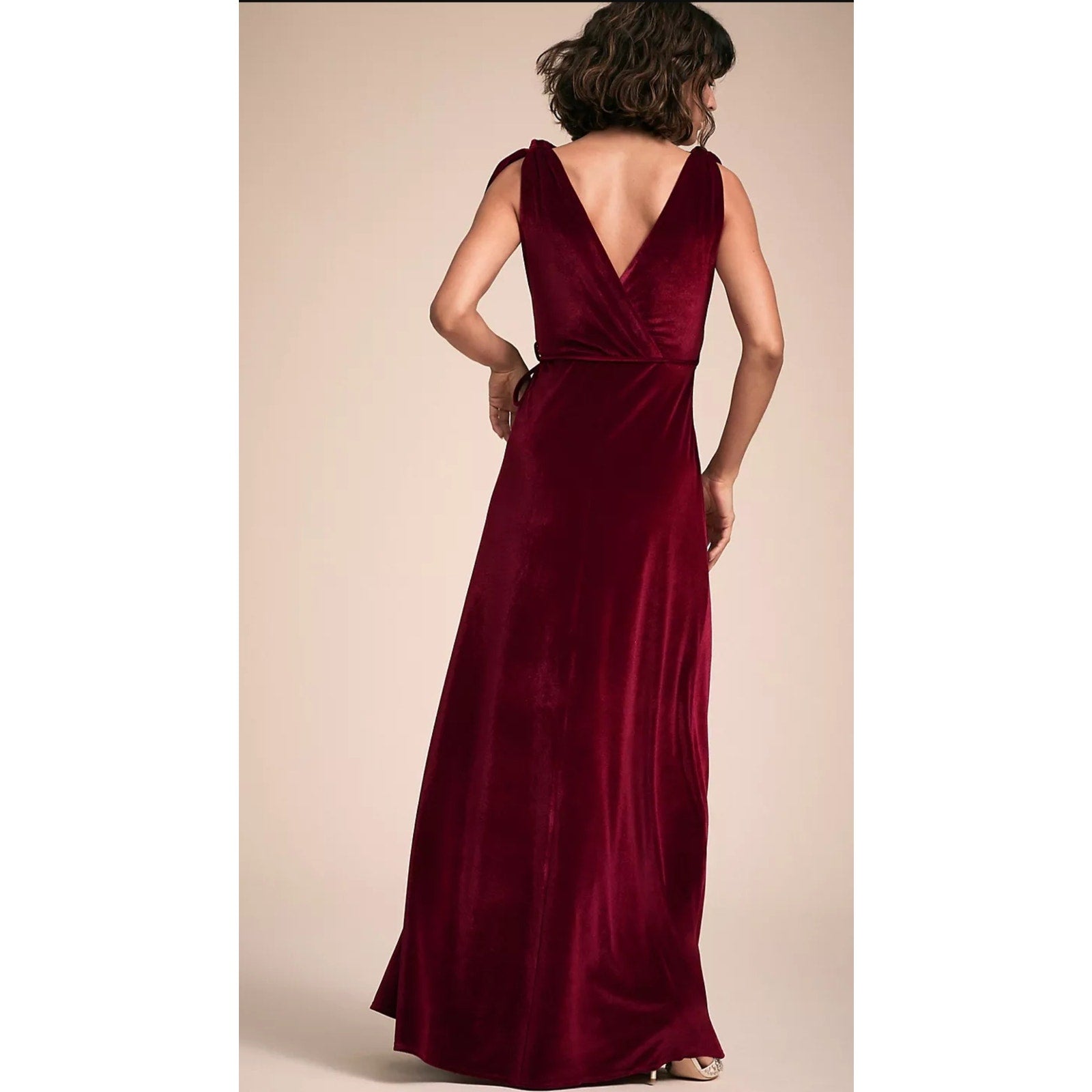 New Anthropologie BHLDN Rosaura Dress VELVET WRAPAROUND MAXI $198 Large WINE