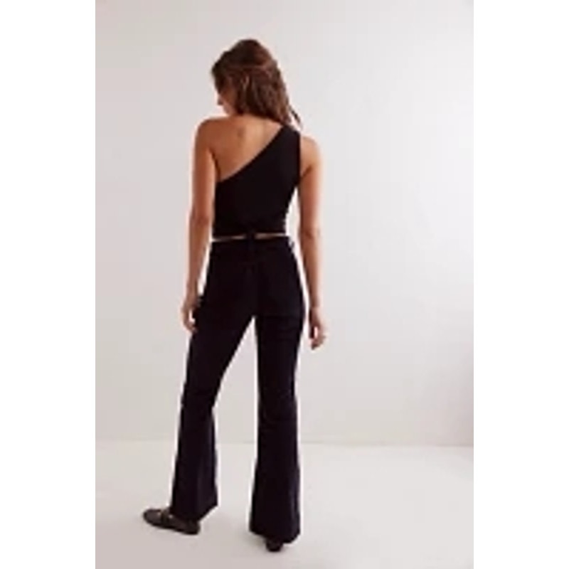 New FREE PEOPLE CRVY Karma Cord Flare Jeans WTF $128 SMALL Jet Black