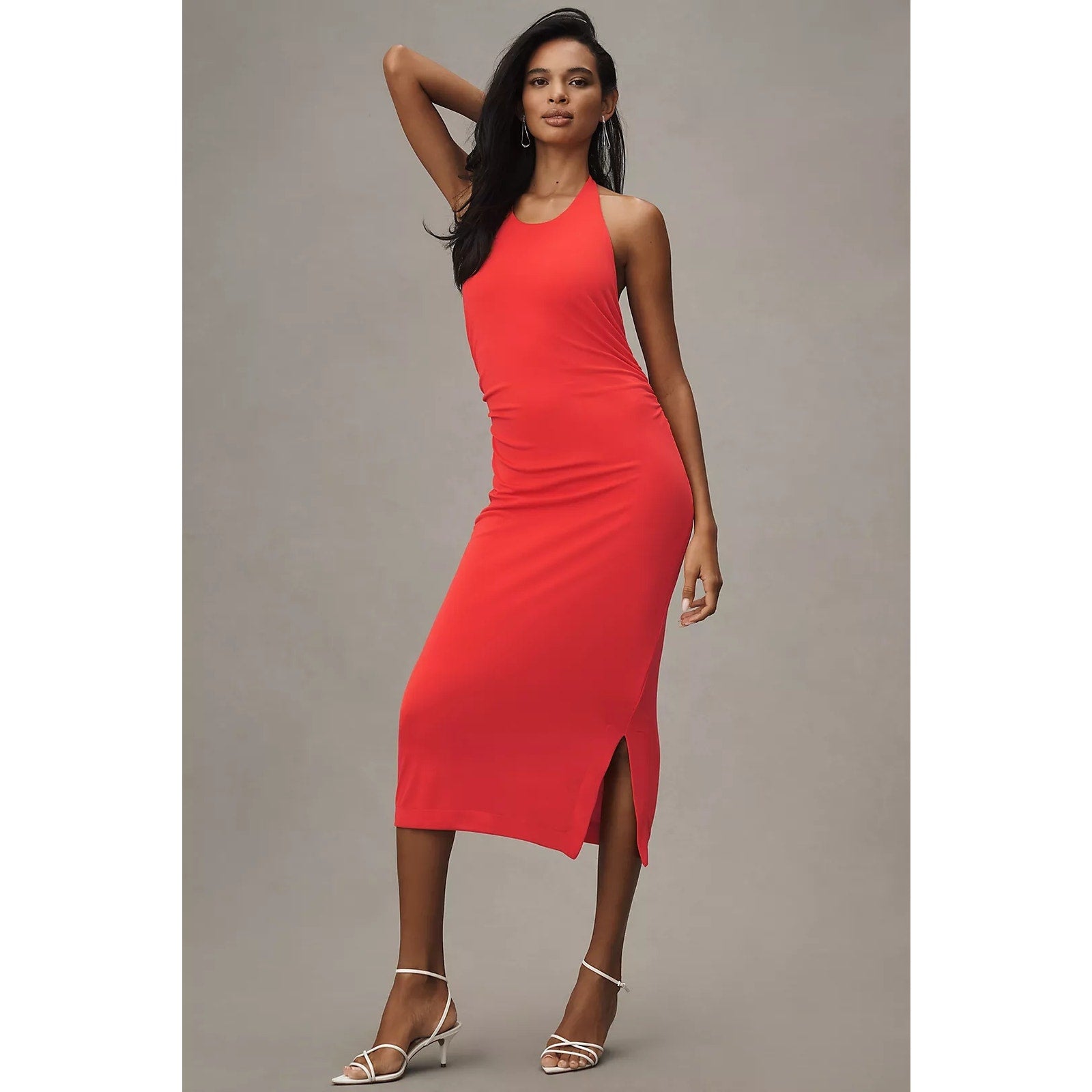 Anthropologie Slinky Knit Halter Dress X-LARGE Bright Red CUTOUT Anthropologie