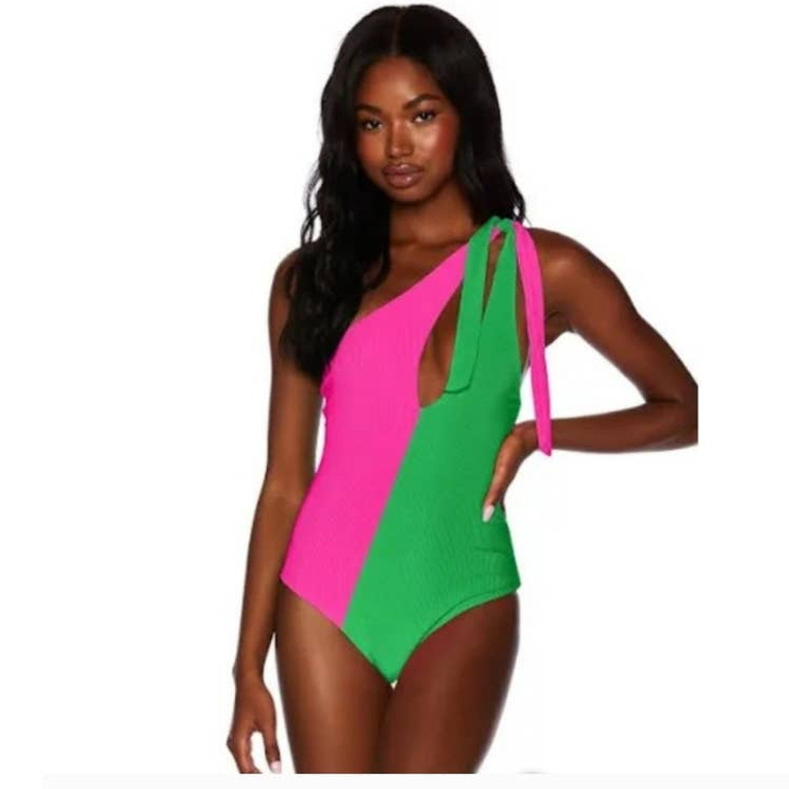 Free People x Beach Riot Nia One-Piece Swimsuit MEDIUM Pink/Green Free People