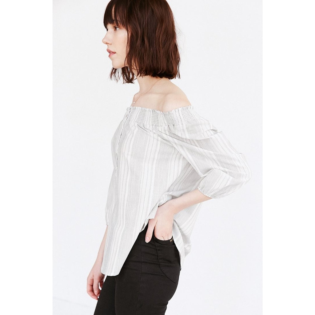 NEW Urban Outfitters by BDG Gray Smocked Off-the-shoulder Blouse Size Small