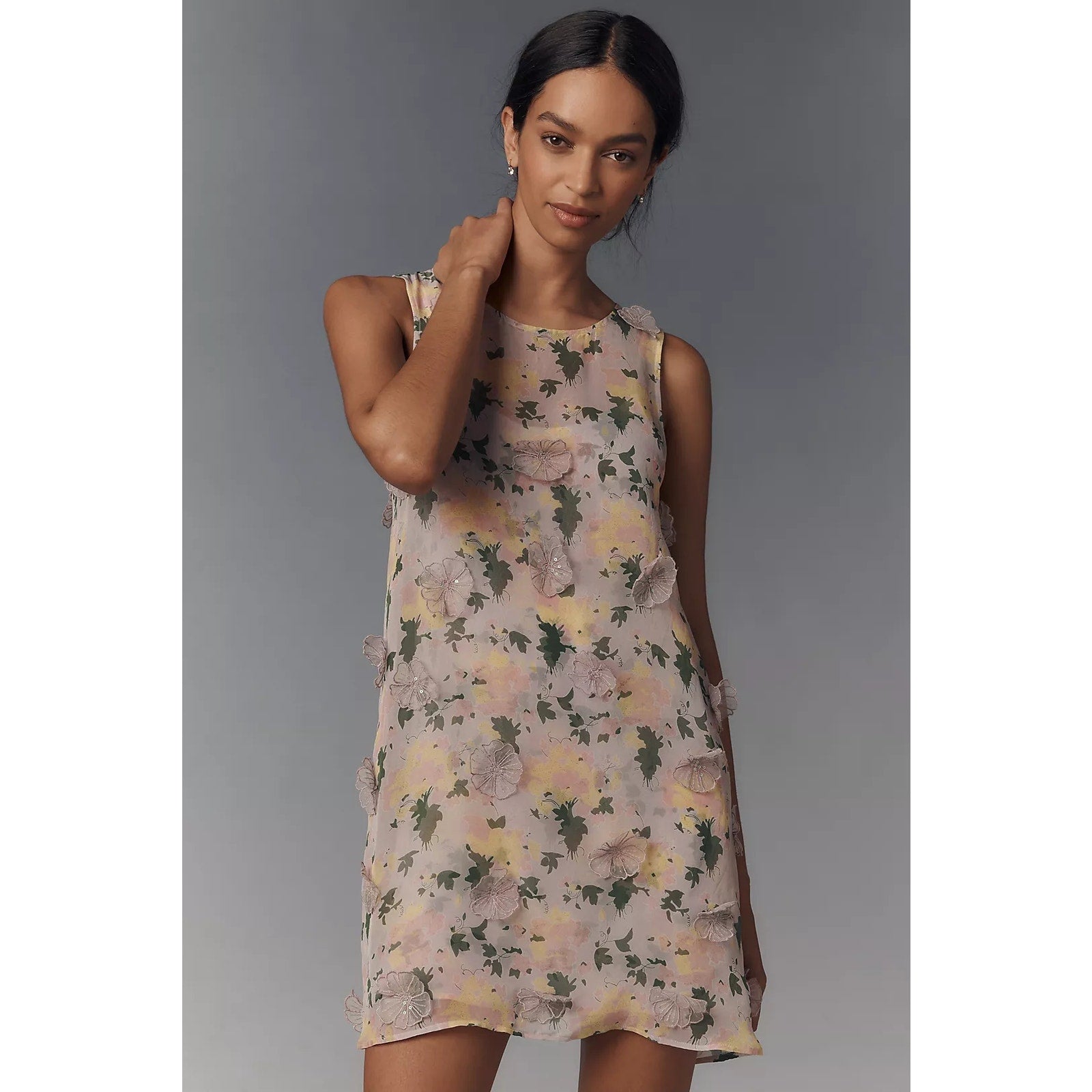 Anthropologie Pinnacle Shruti Sancheti Sheer Pink Floral Mini Dress $228 XL Anthropologie
