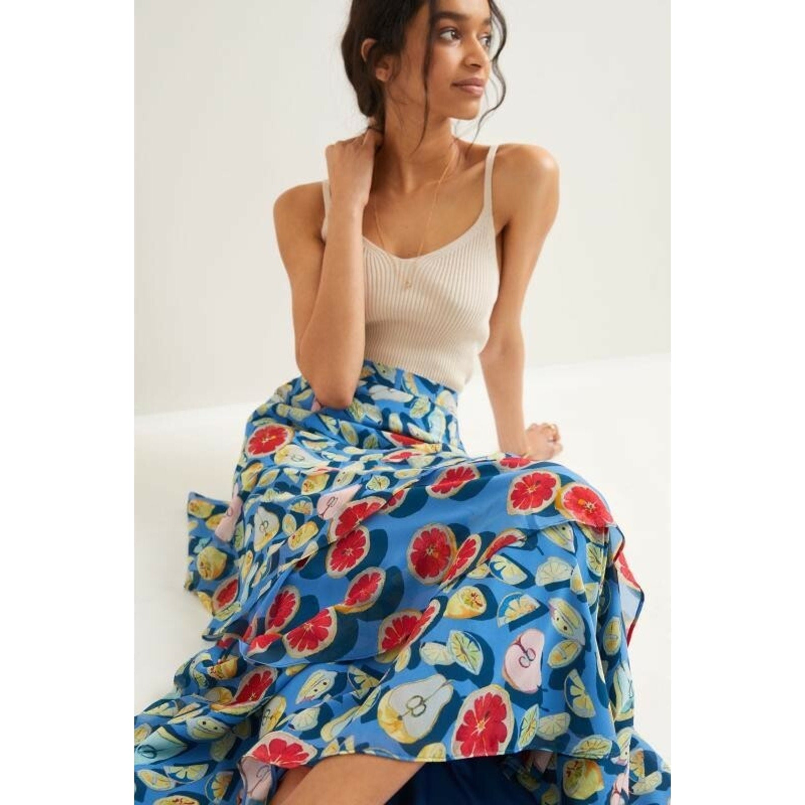 NEW Anthropologie Medley Tiered Maxi Skirt by Hutch $198 Size Small Fruit Blue