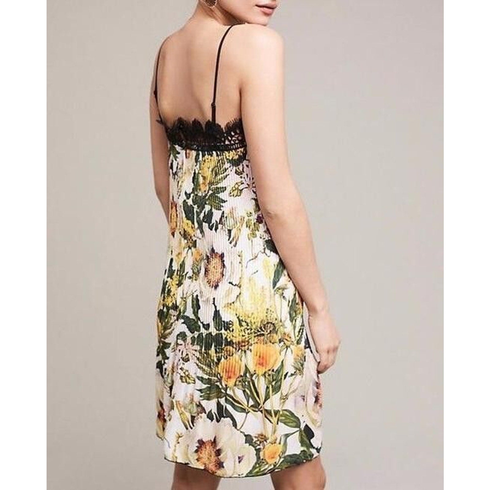 New Anthropologie x Delfi Sunglow Pleated Floral Slip Dress Retail $278 XS Lace