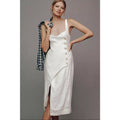 New By Anthropologie Sleeveless Square-Neck Linen Button Wrap Midi Dress $178