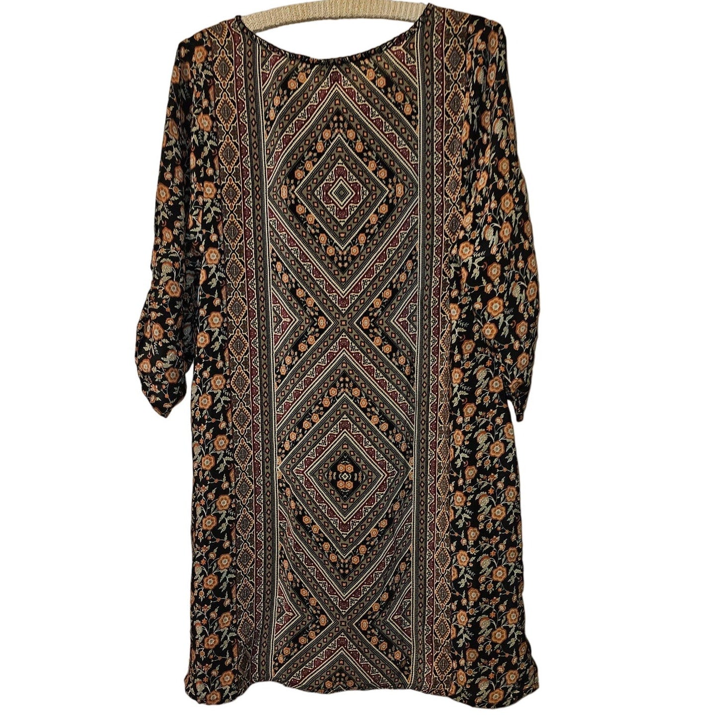 New Tolani Ruched Sleeve Silk Dress Size Small Tasseled Tie-neck