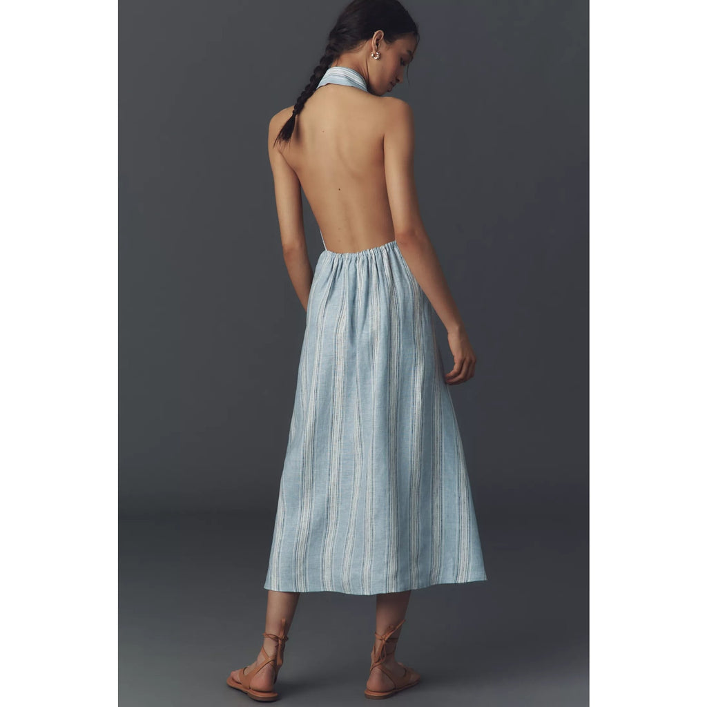 Anthropologie Reformation Tace Linen Midi Shirt Dress $248 12 Blue Striped Anthropologie